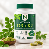 Nuviora Plant-Based Vitamin D3 + K2 Capsules – Bone, Heart & Immunity Support | 60 Capsules