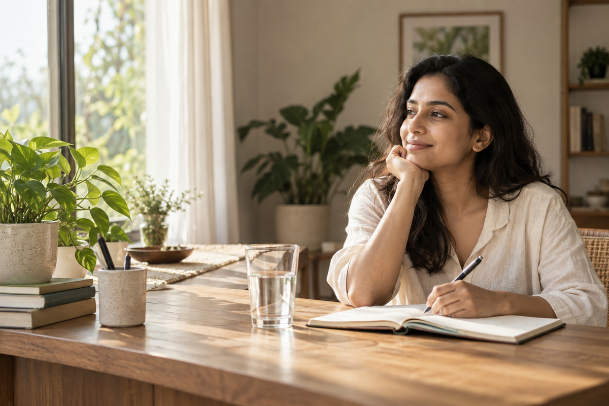 A calm everyday routine at a sunlit desk