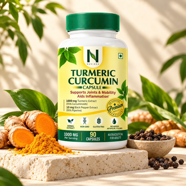 Nuviora turmeric hero — botanical wellness collection